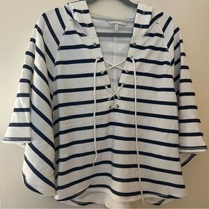Victoria’s Secret white and navy striped hooded top